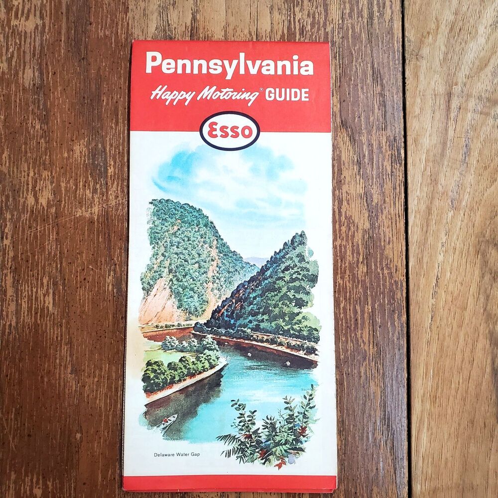Vintage 1964 Pennsylvania Esso Gasoline Road Map Travel Highway Oil Gas Station